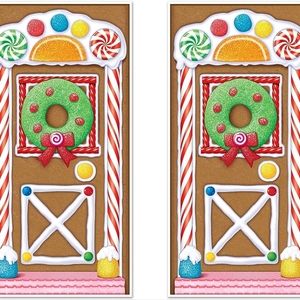 NIP Gingerbread House Christmas Door Cover Backdrop Background Holiday Decor X 2